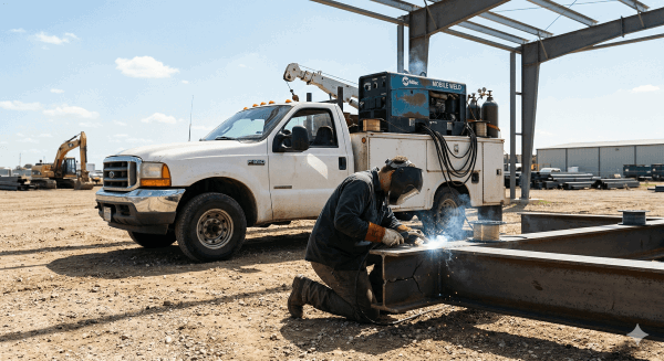 mobile welding fabrication setup delivering on-site repair without transporting equipment
