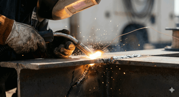 repairing structural cracks with mobile welding fabrication on heavy equipment